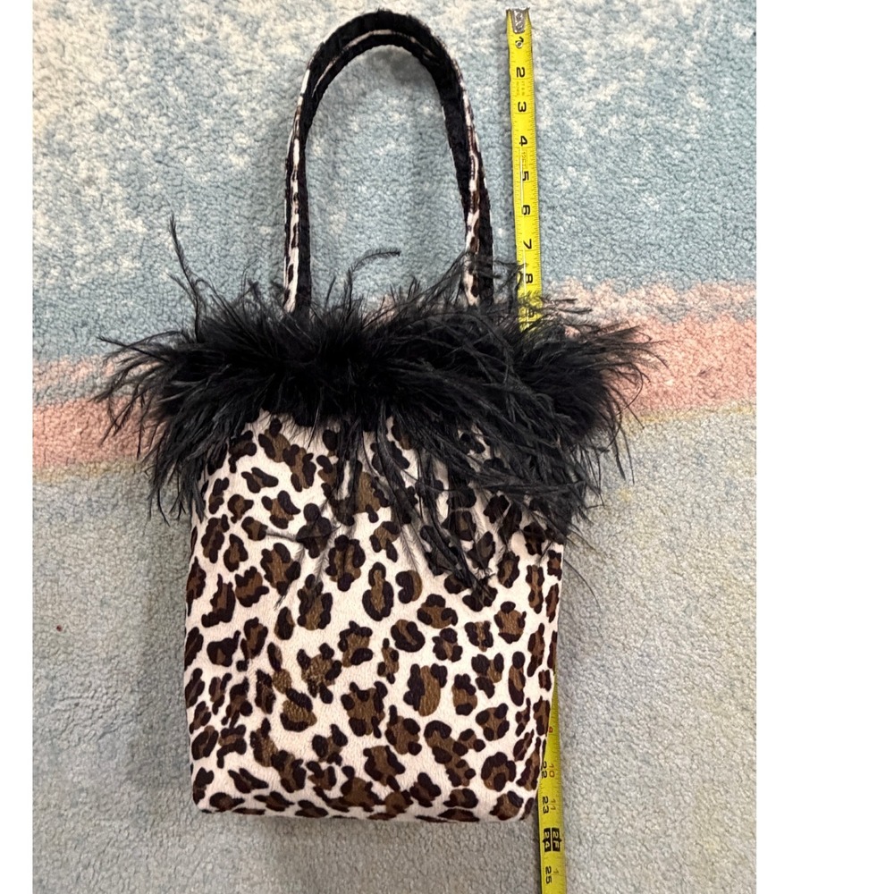 Leopard Print Faux Fur Tote Bag Ostrich Feather Girls Night Out Bachelorette - Picture 12 of 13